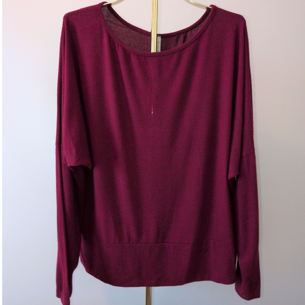 Acting Pro Dolman Top Women 3X Burgundy Long Sleeve Scoop Neck Banded Hem USA